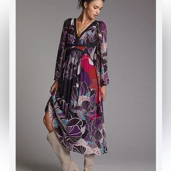 Anthropologie Let Me Be Floral Midi Dress Size Large - Picture 1 of 14